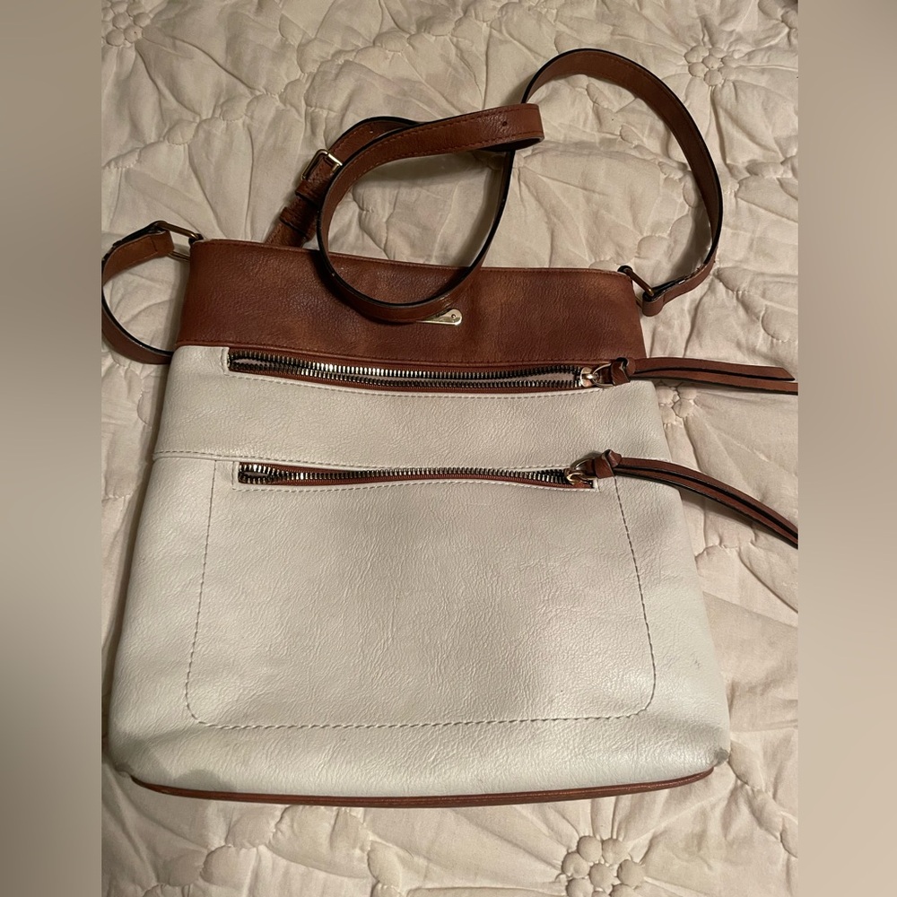 Brown and Cream Crossbody Bag with Structured Design